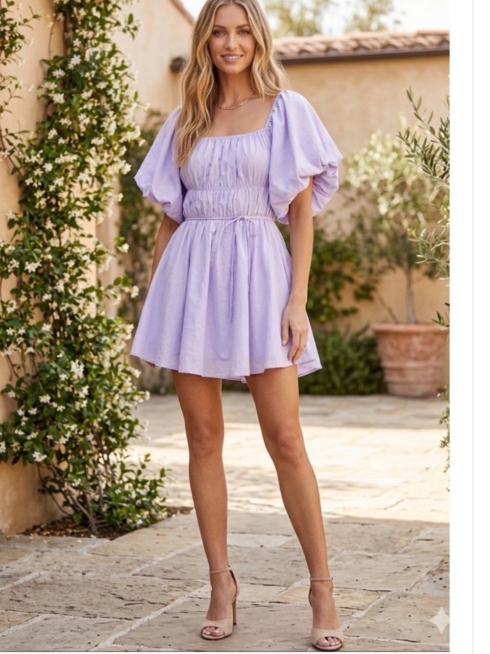 NWT S Altar'd State Lavender Puff-Sleeve Mini Dress